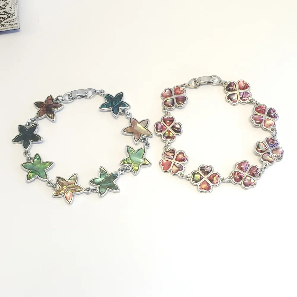 Abalone Silver Star & Clover Leaf Charm Bracelet 2 Bracelets